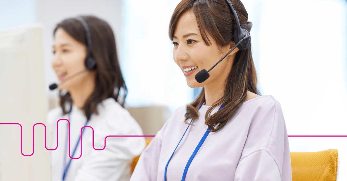 Customer service agent with a headset