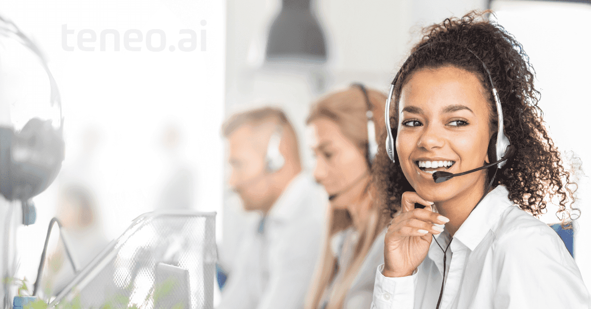 Call center agent speaking on phone